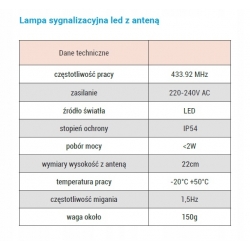 Lampa sygnalizacyjna Kodena 230V z anteną